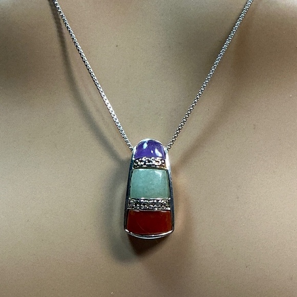 Ross Simmons Sterling Silver Multi Gem Pendant Necklace. 19 inches long - Picture 2 of 7
